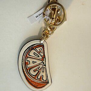 COACH orange, gold, SNAP VALET KEY FOB/ RING/ BAG CHARM, leather